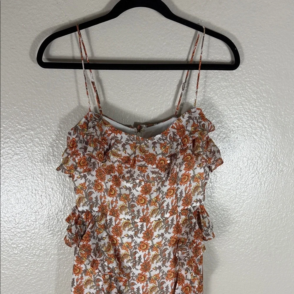 J. Crew Collection Cascading Ruffle Dress in Sunset Rose Block Print Chiffon